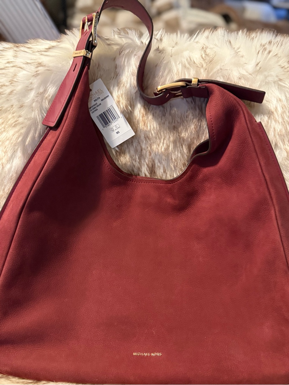 MICHAEL KORS NOLITA MULBERRY LEATHER HOBO SHOULDER BAG